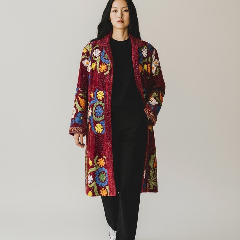 Designer Floral Embroidered Long Coat